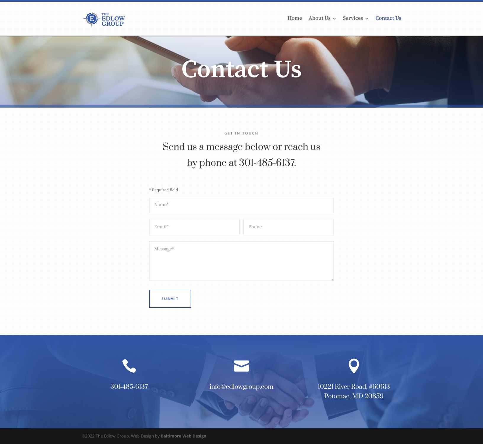 The Edlow Group contact us page mockup