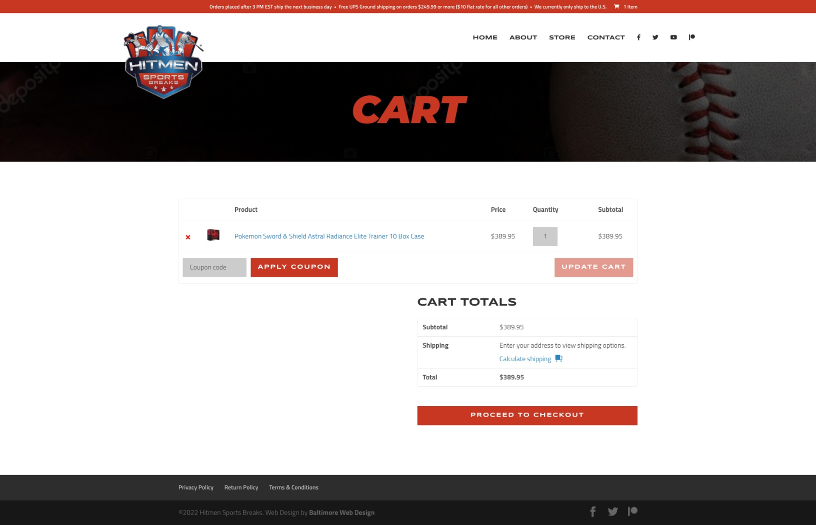 Hitmen Sports Breaks cart page mockup