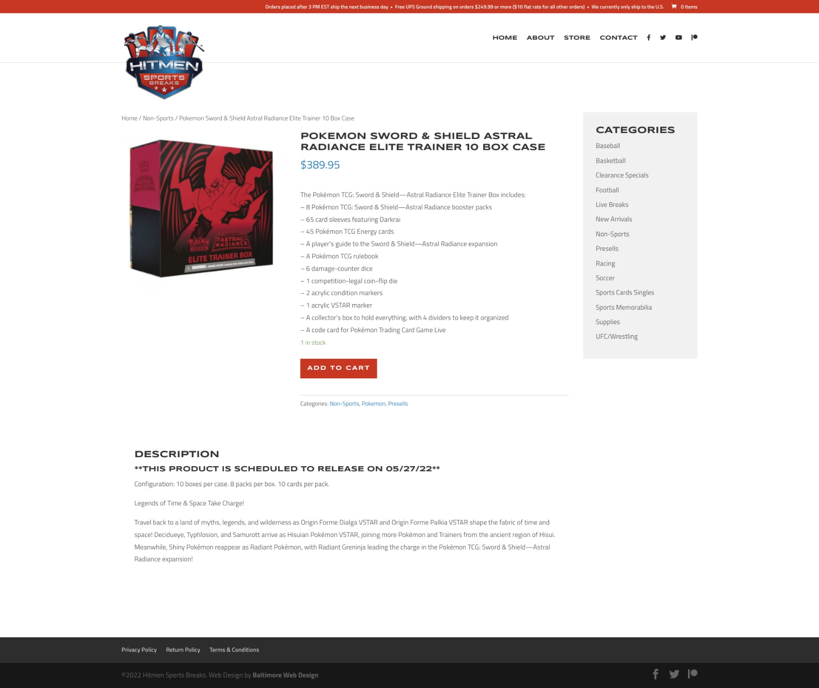 Hitmen Sports Breaks product page mockup