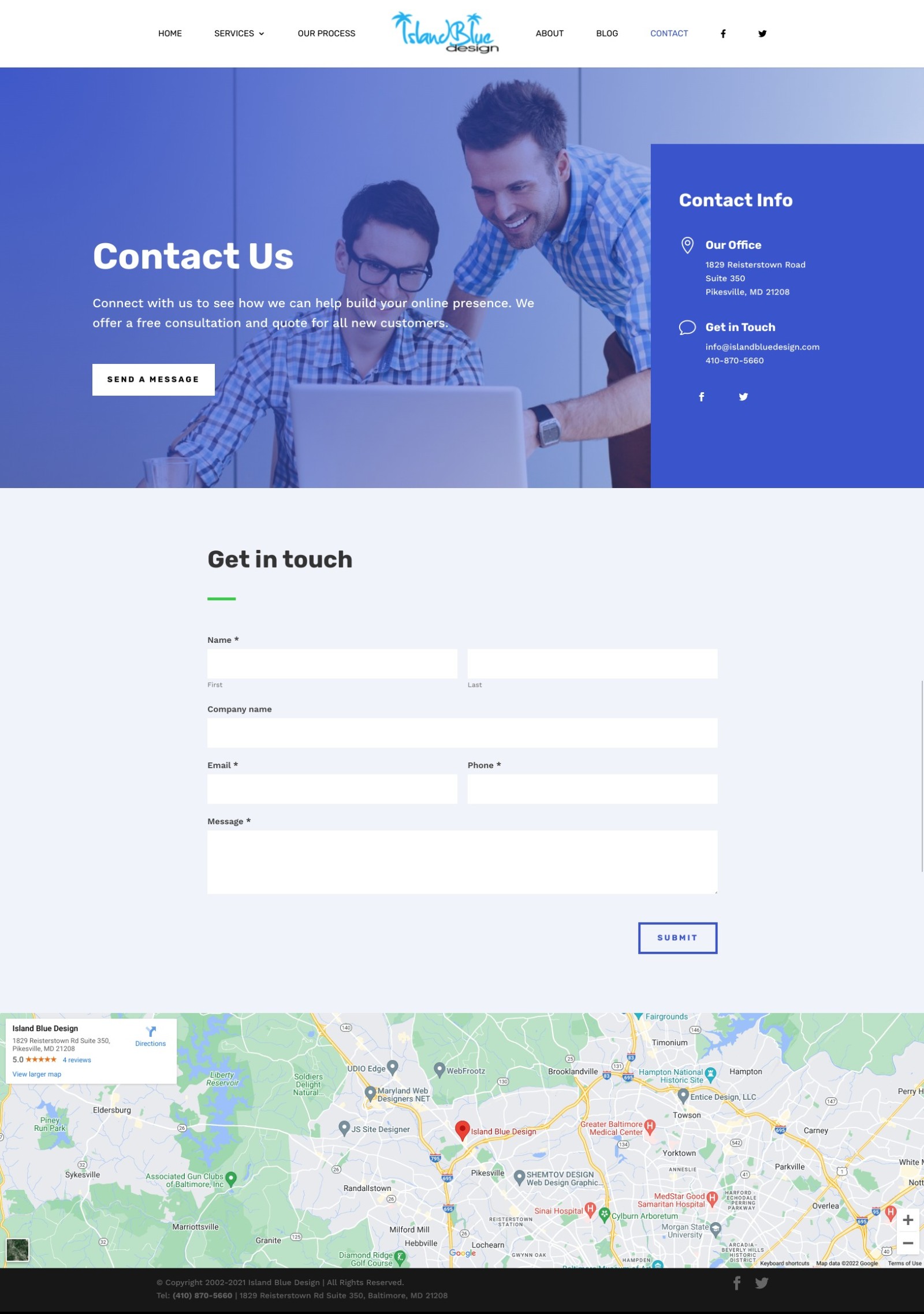 Island Blue Design contact page mockup