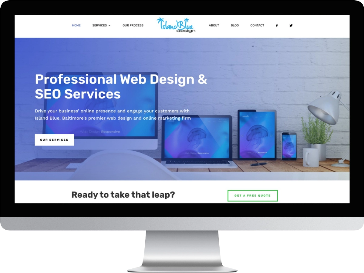 Island Blue Design website mockup on a desktop screen