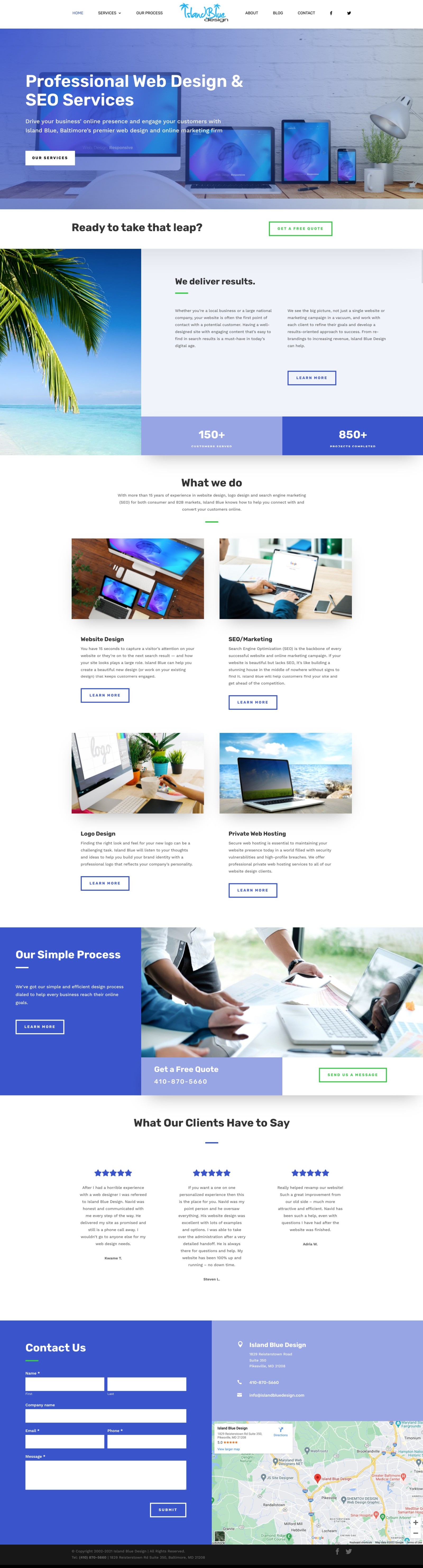 Island Blue Design homepage mockup