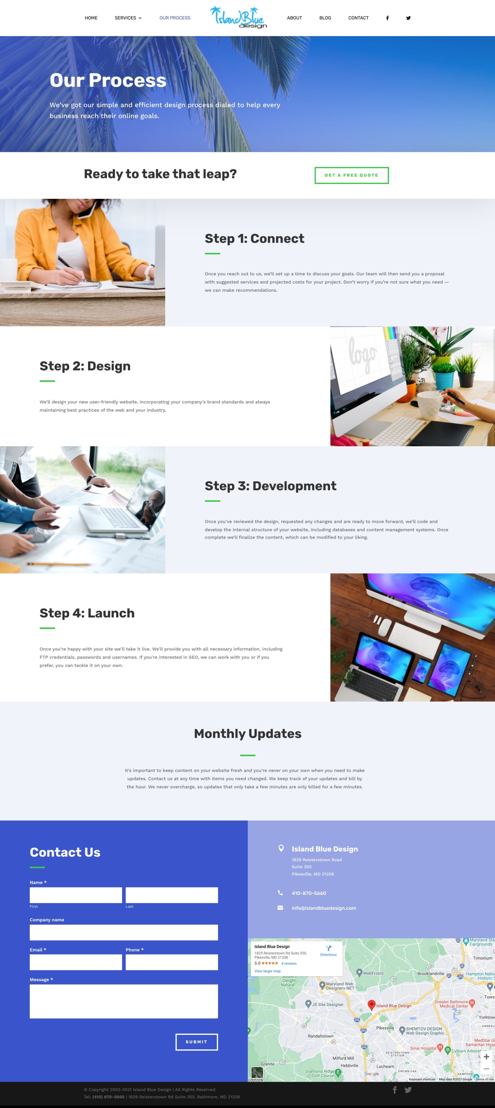 Island Blue Design process page mockup