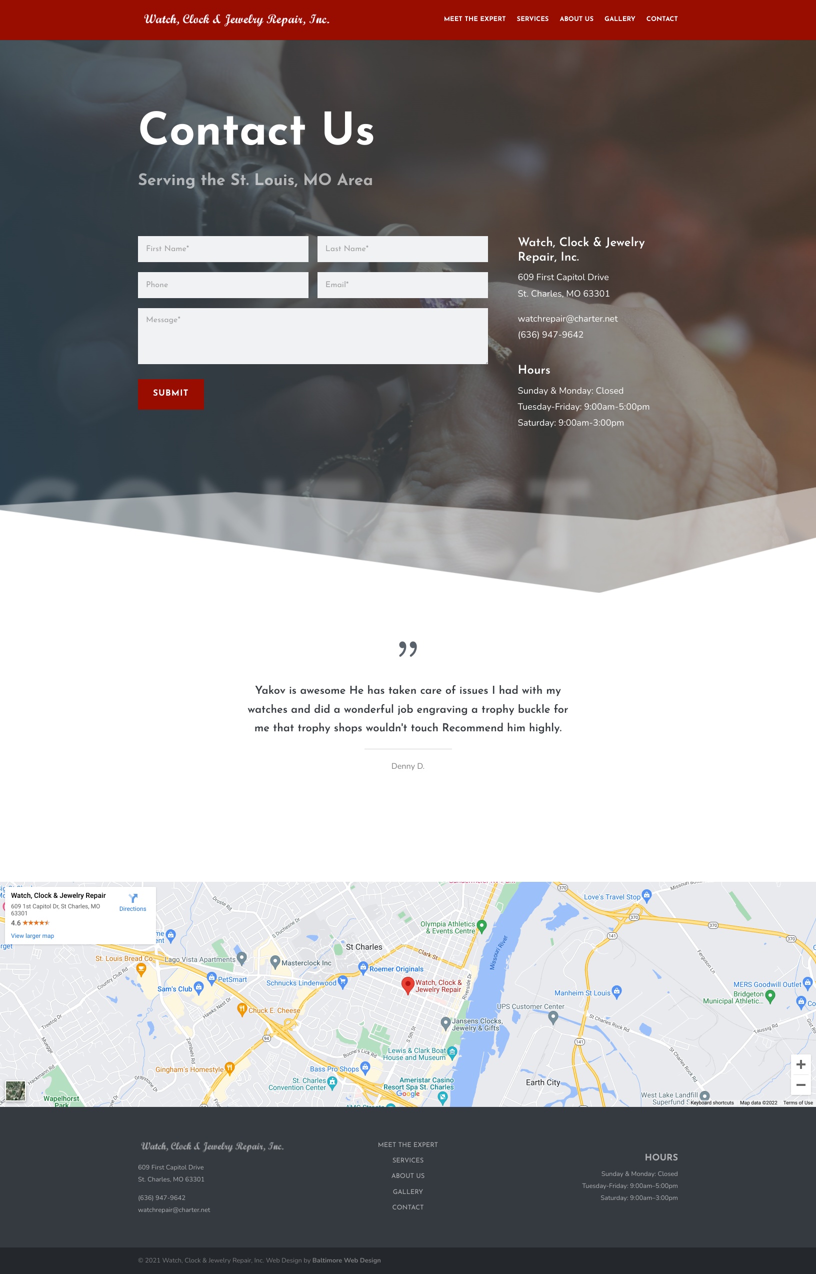 Watch, Clock & Jewelry Repair contact page mockup