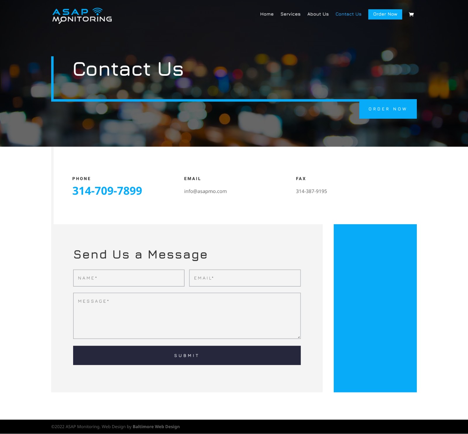 ASAP Monitoring contact page mockup