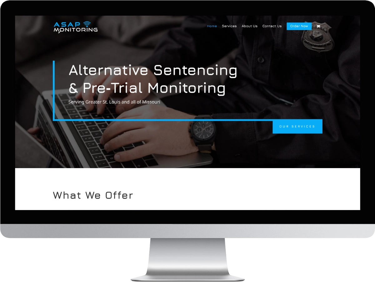 ASAP Monitoring website mockup on desktop screen