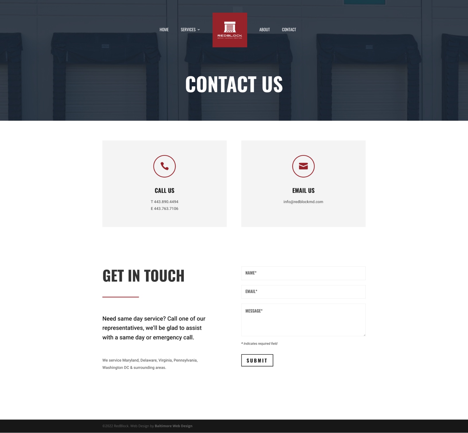 RedBlock contact page mockup