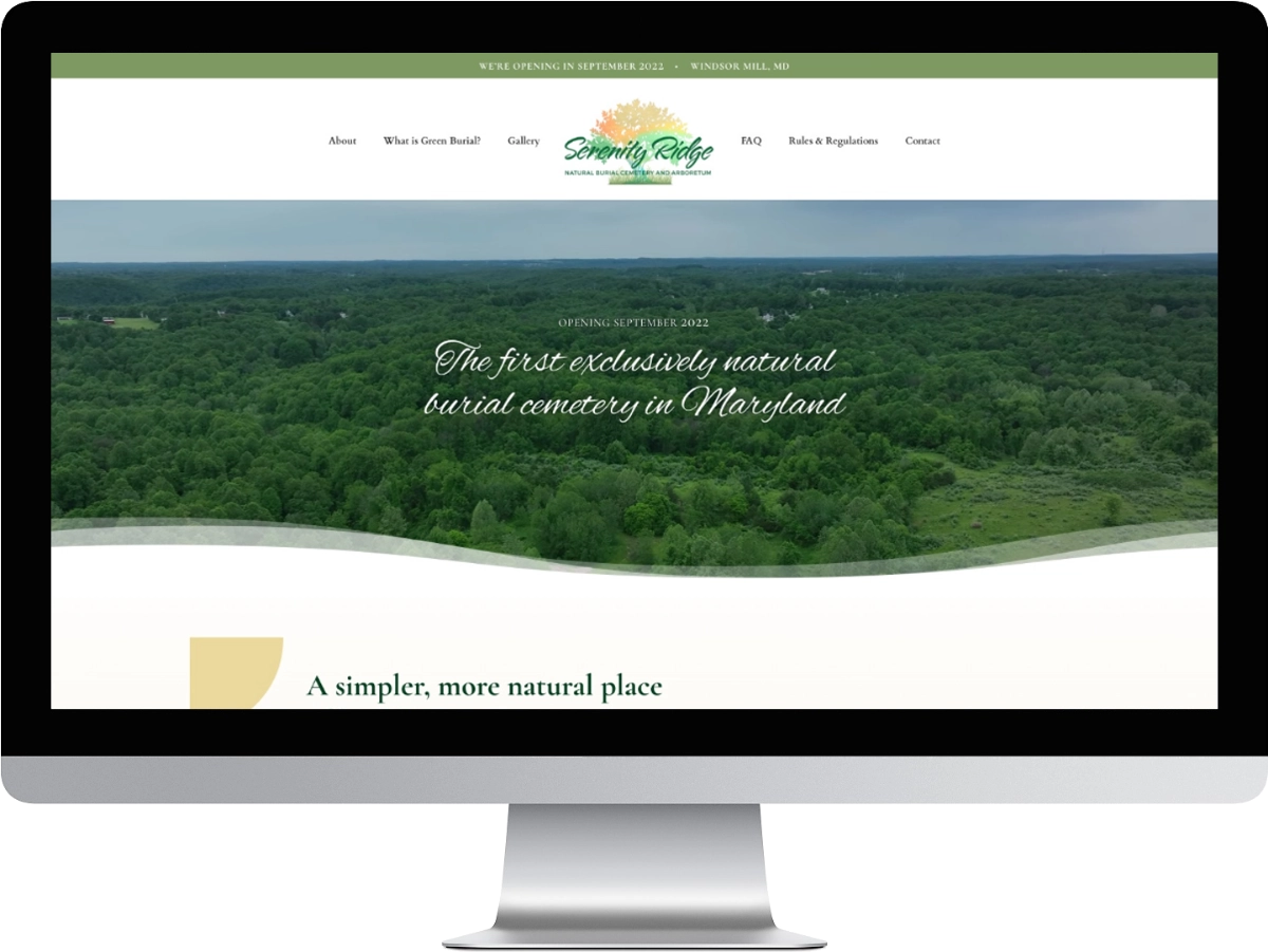 Serenity Ridge website mockup on desktop screen