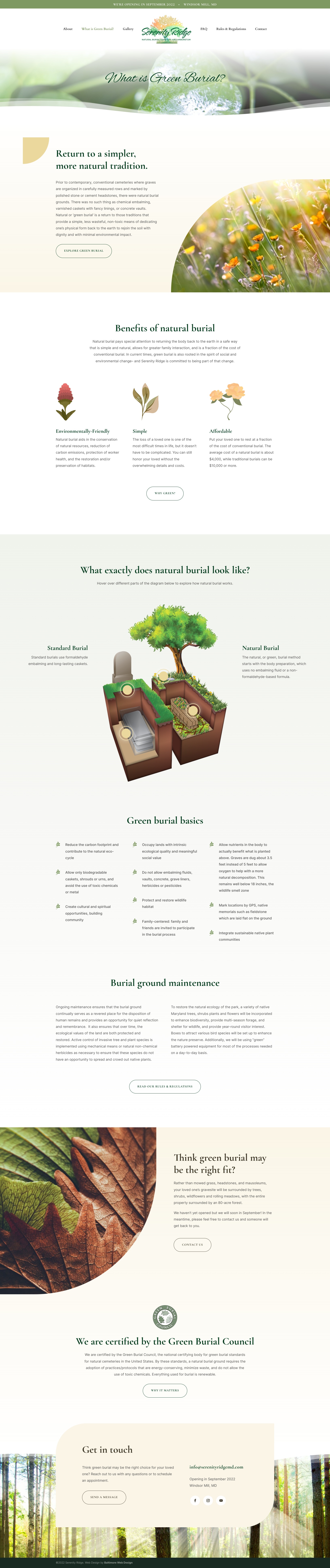 Serenity Ridge Why Green Burial page mockup