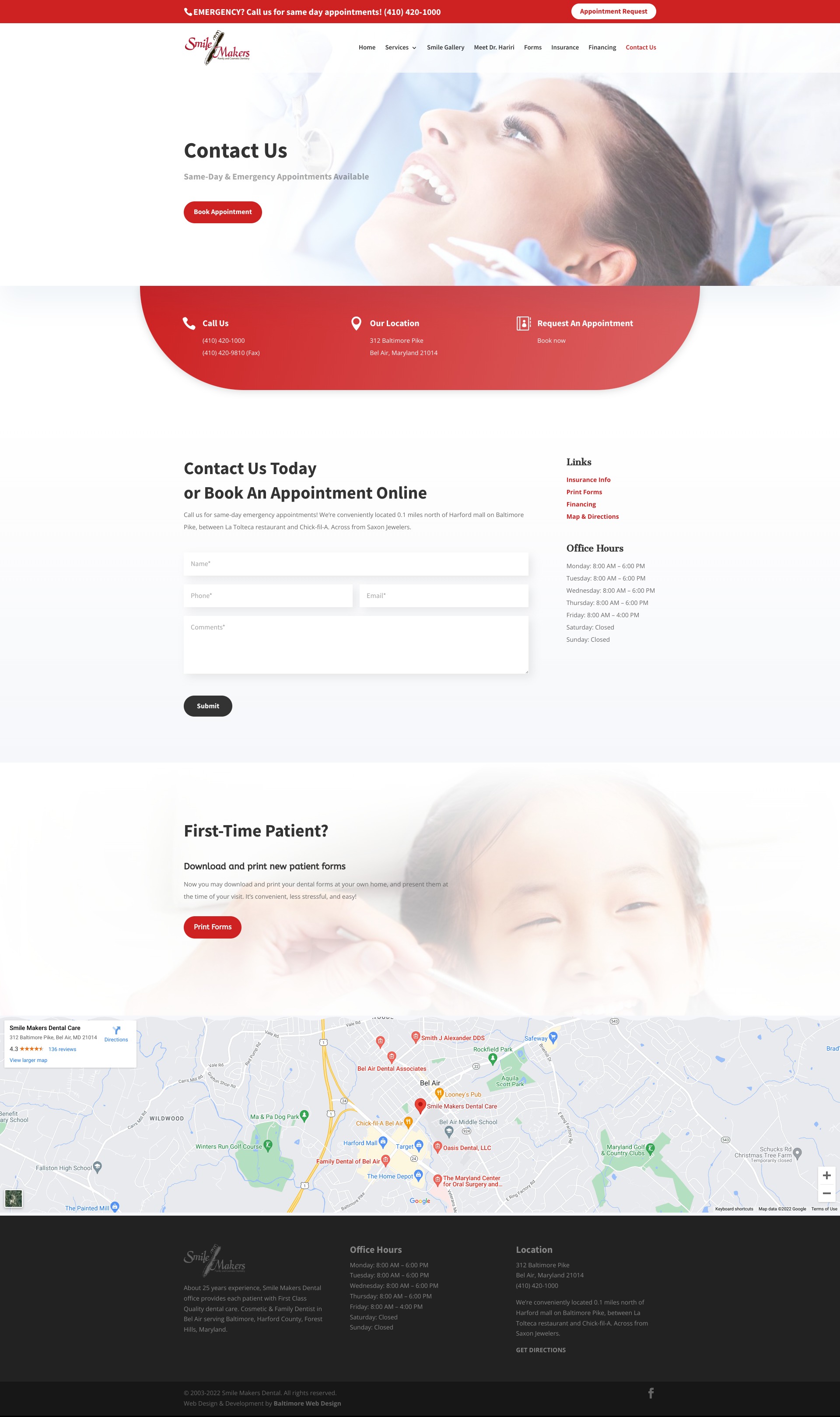 Smile Makers contact page mockup