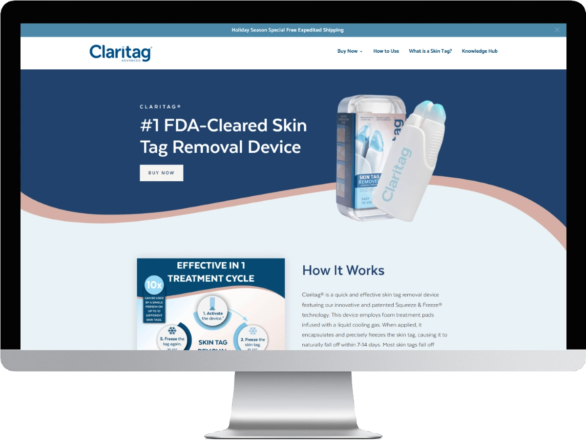 Claritag website mockup on desktop screen