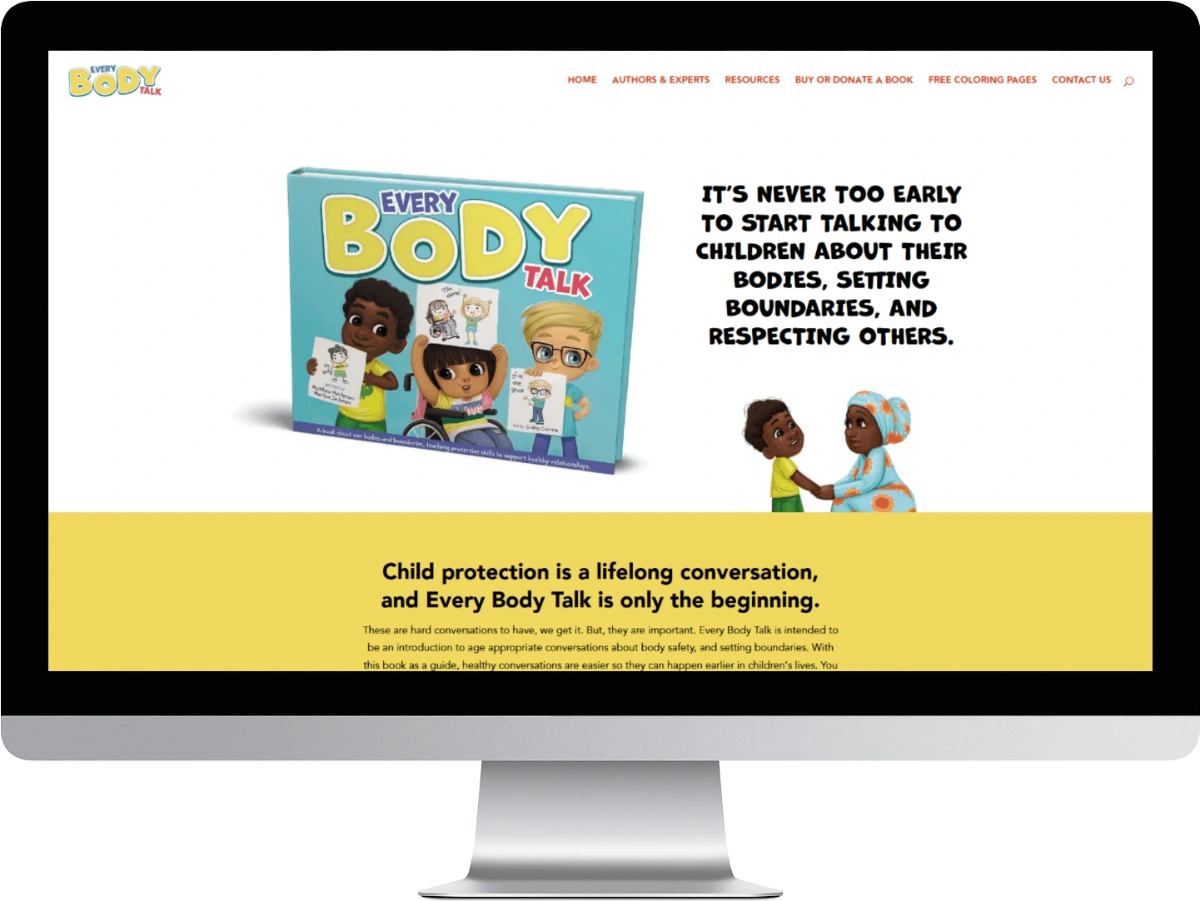 Erin Levitas Every Body Talk Book website mockup on desktop screen