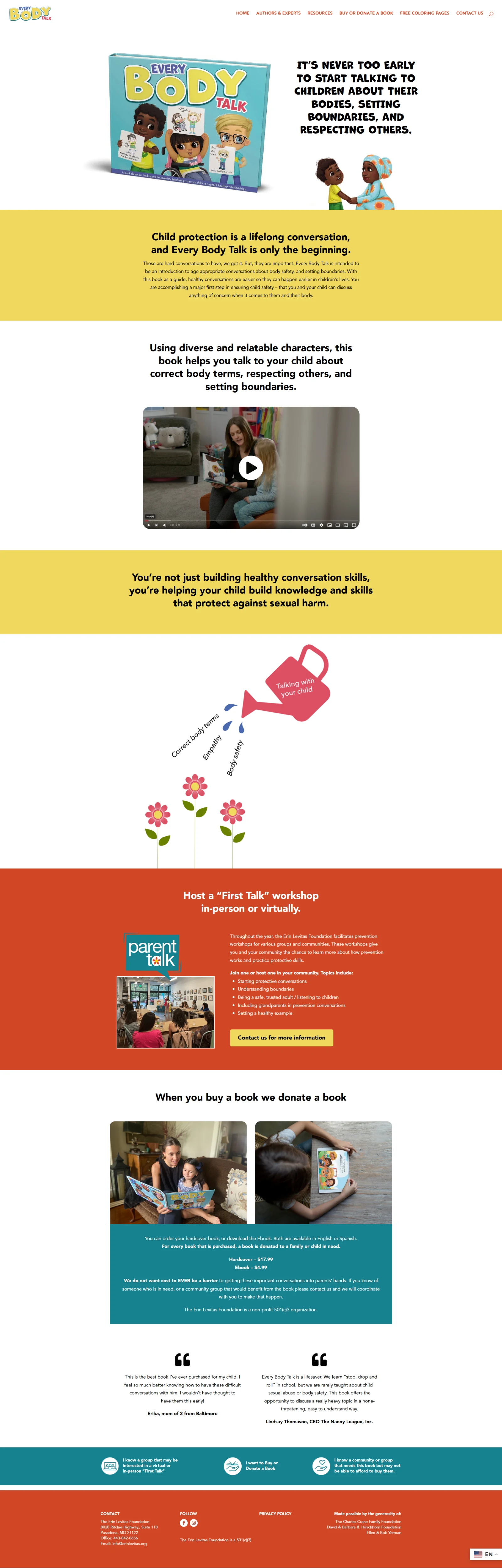 Erin Levitas Every Body Talk Book homepage mockup