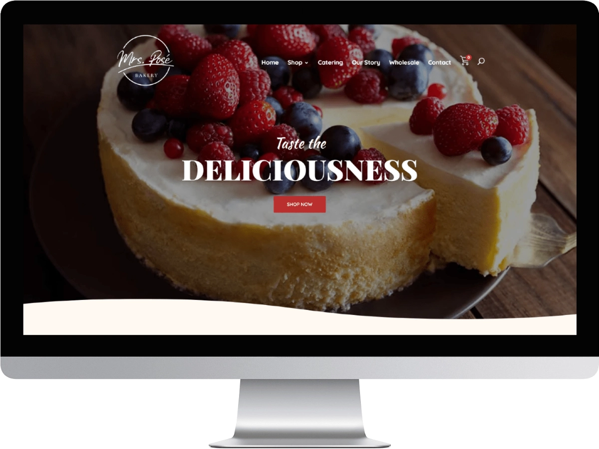 Mrs. Posé Bakery website mockup on desktop screen