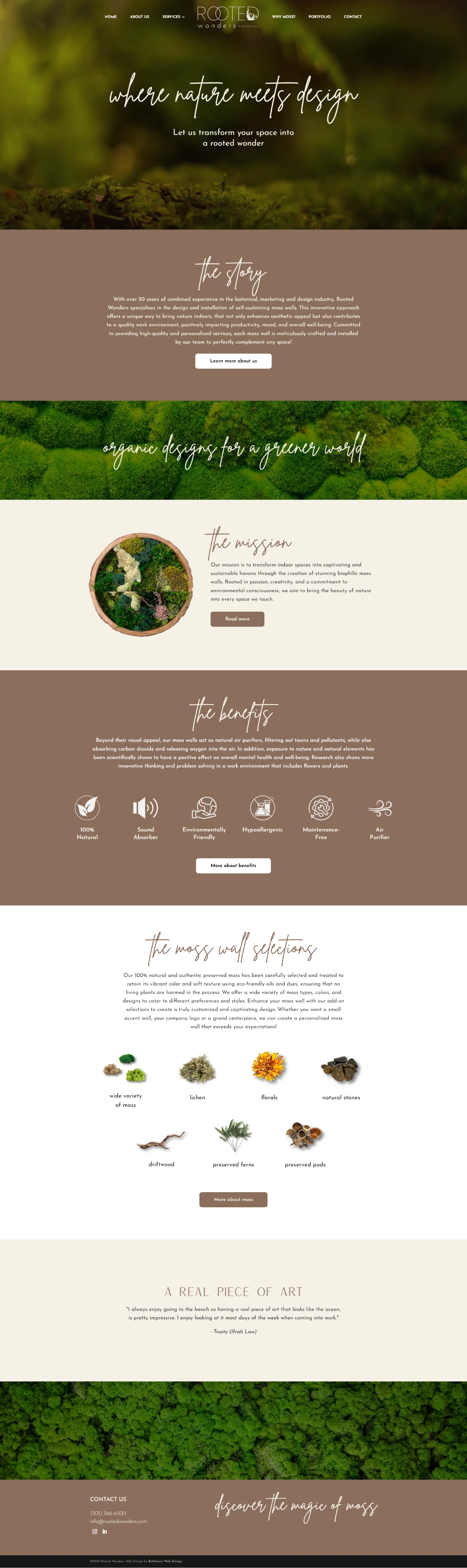 Rooted Wonders homepage mockup