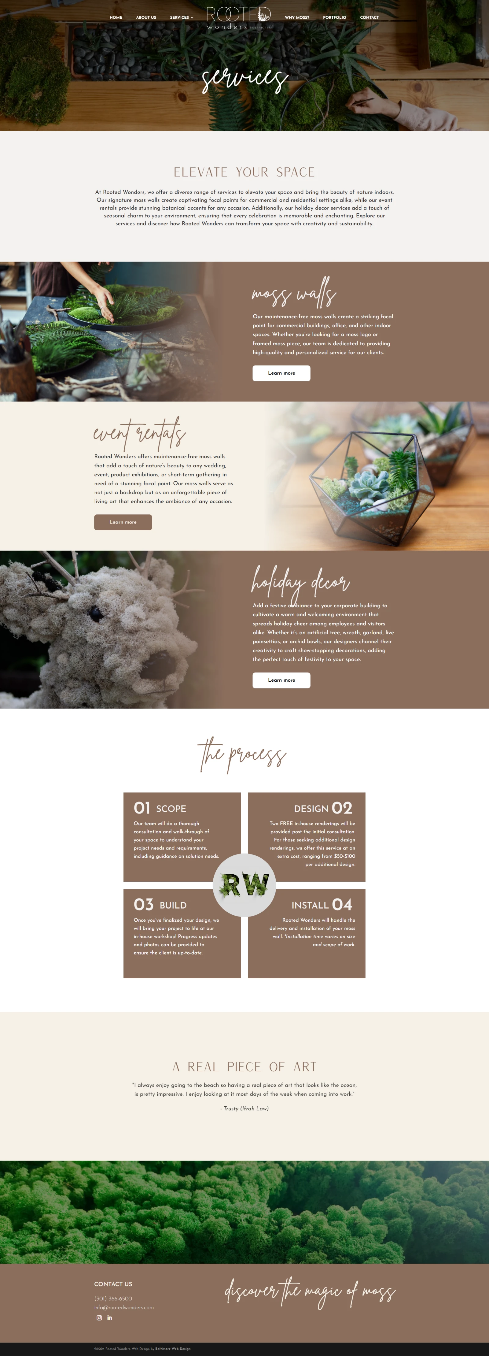 Rooted Wonders services page mockup